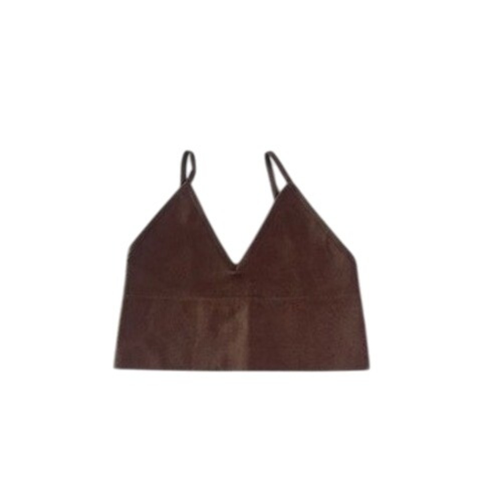 Aura Brown Seamless V-Neck Ribbed Bralette Top S/M NWOT